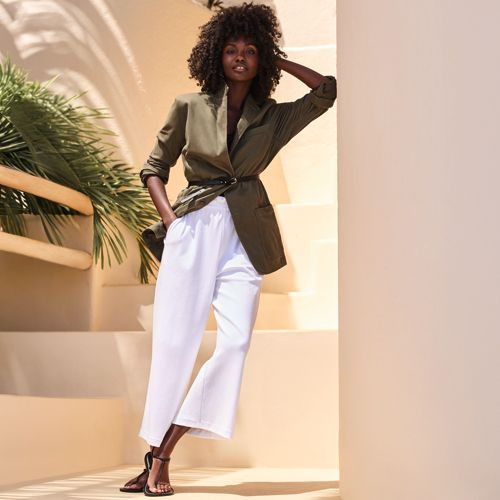 Women's Sport Knit Elastic Waist Wide Leg Crop Pants