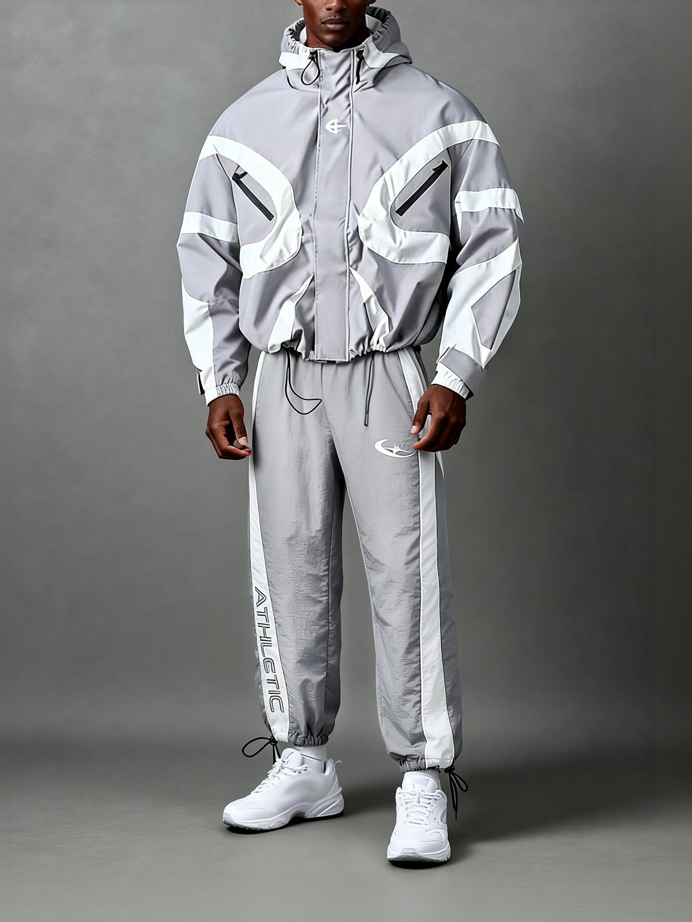 Men's High Street Patchwork Tracksuit Reflective Windbreaker Jacket Athletic Joggers Techwear Set