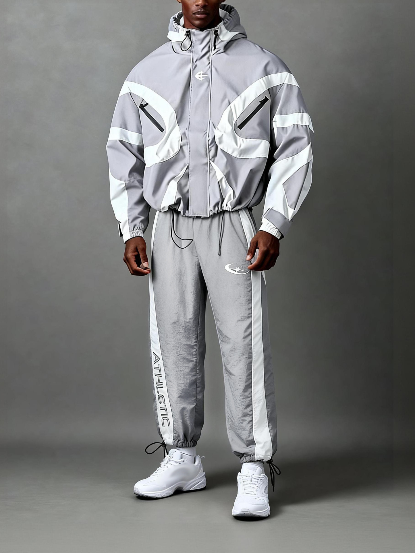 Men's High Street Patchwork Tracksuit Reflective Windbreaker Jacket Athletic Joggers Techwear Set