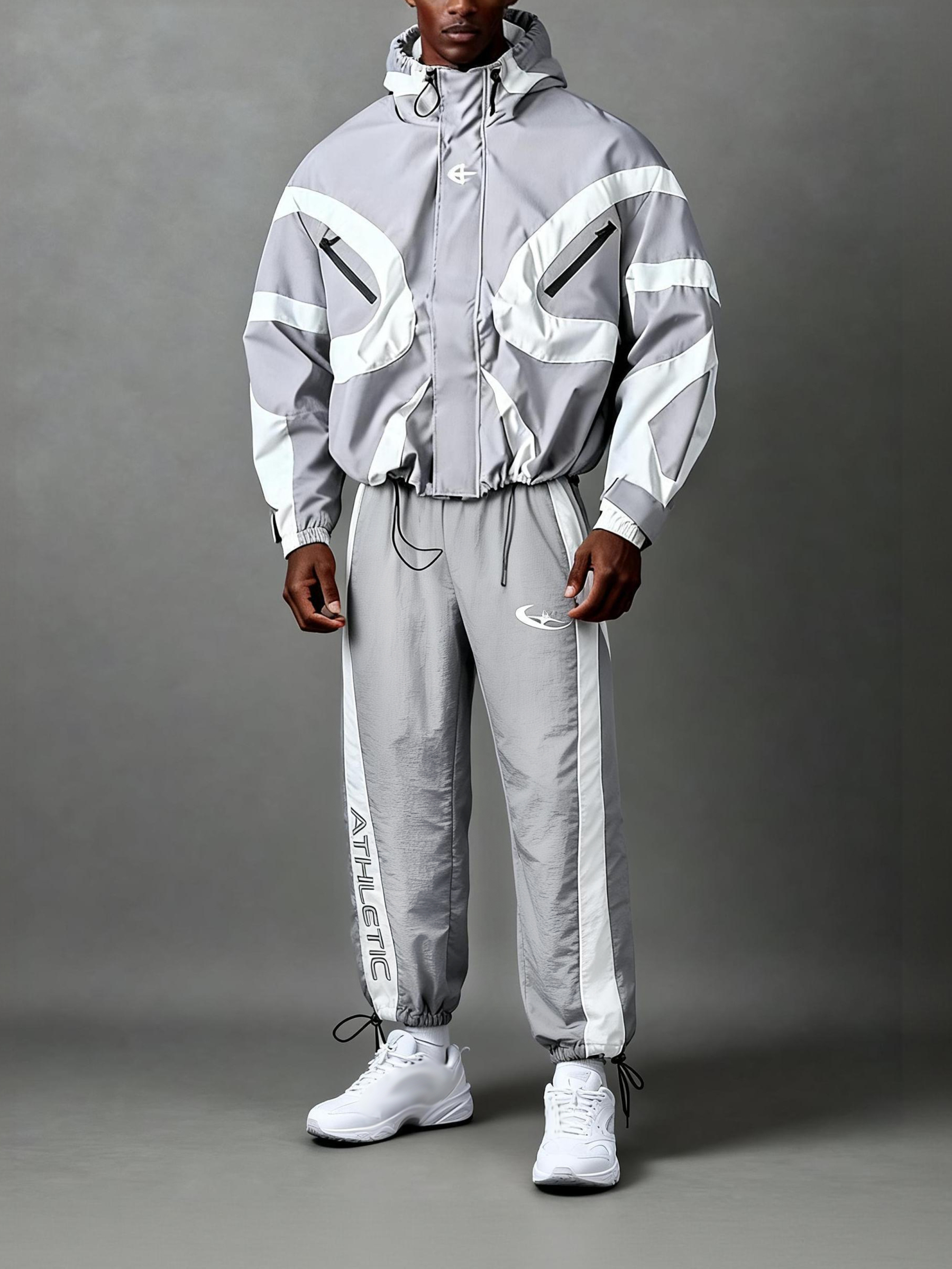 Men's High Street Patchwork Tracksuit Reflective Windbreaker Jacket Athletic Joggers Techwear Set