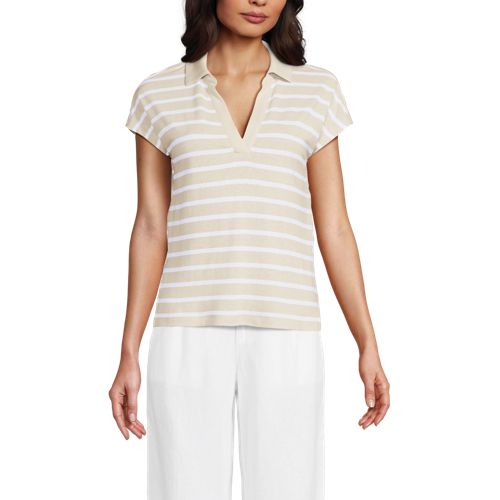 Women's Linen Blend Johnny Collar Polo