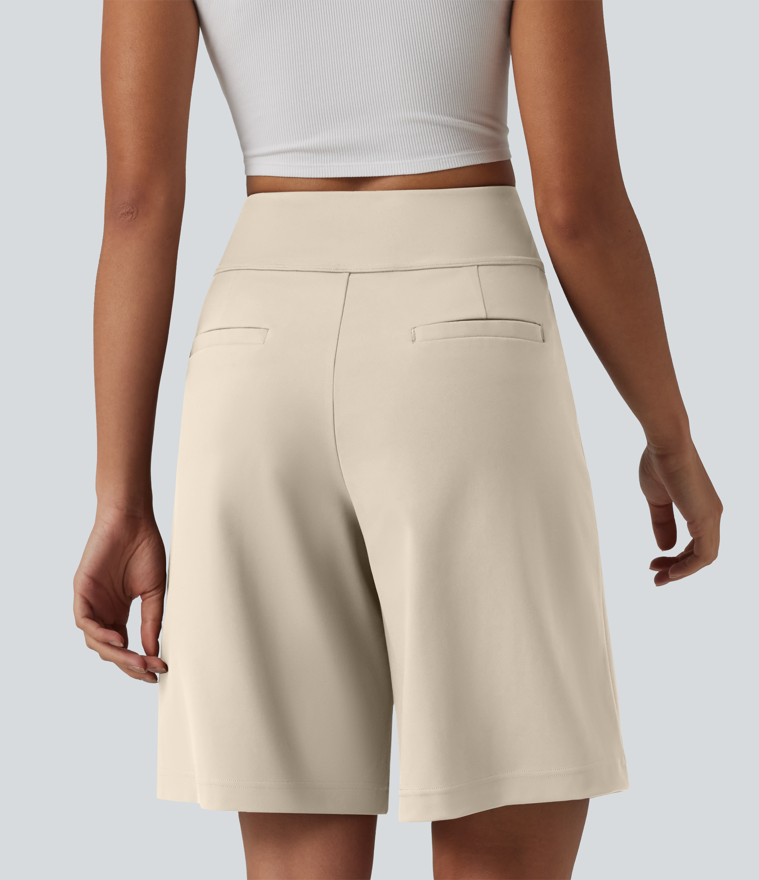 DayStretch High Waisted Pleated Work Bermuda Shorts 10'' with Pockets