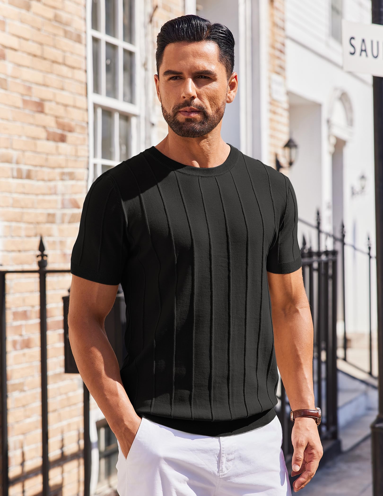 Men's Lightweight Ribbed Knit Short Sleeve T-Shirt