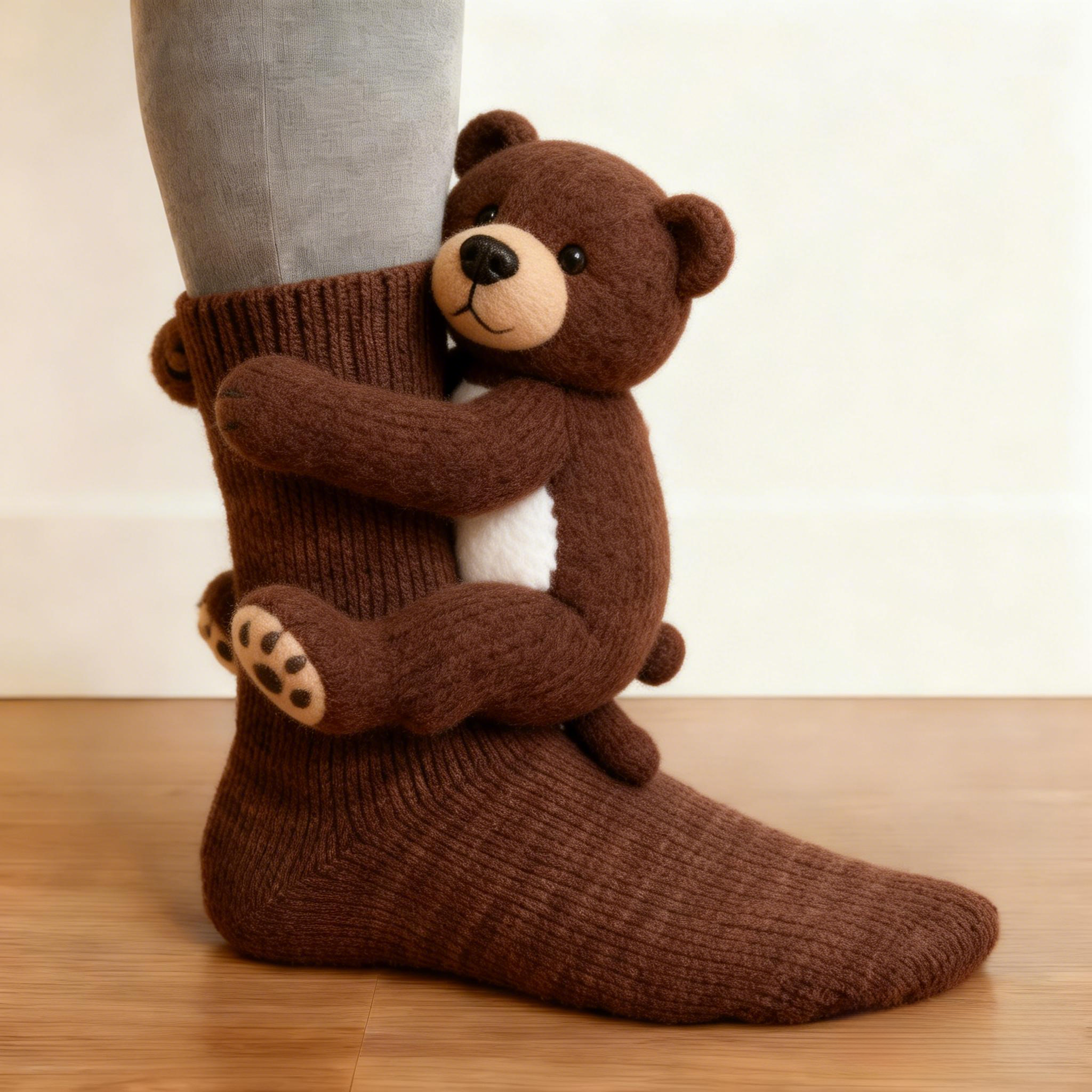 3D Cozy Bear Socks - Brown