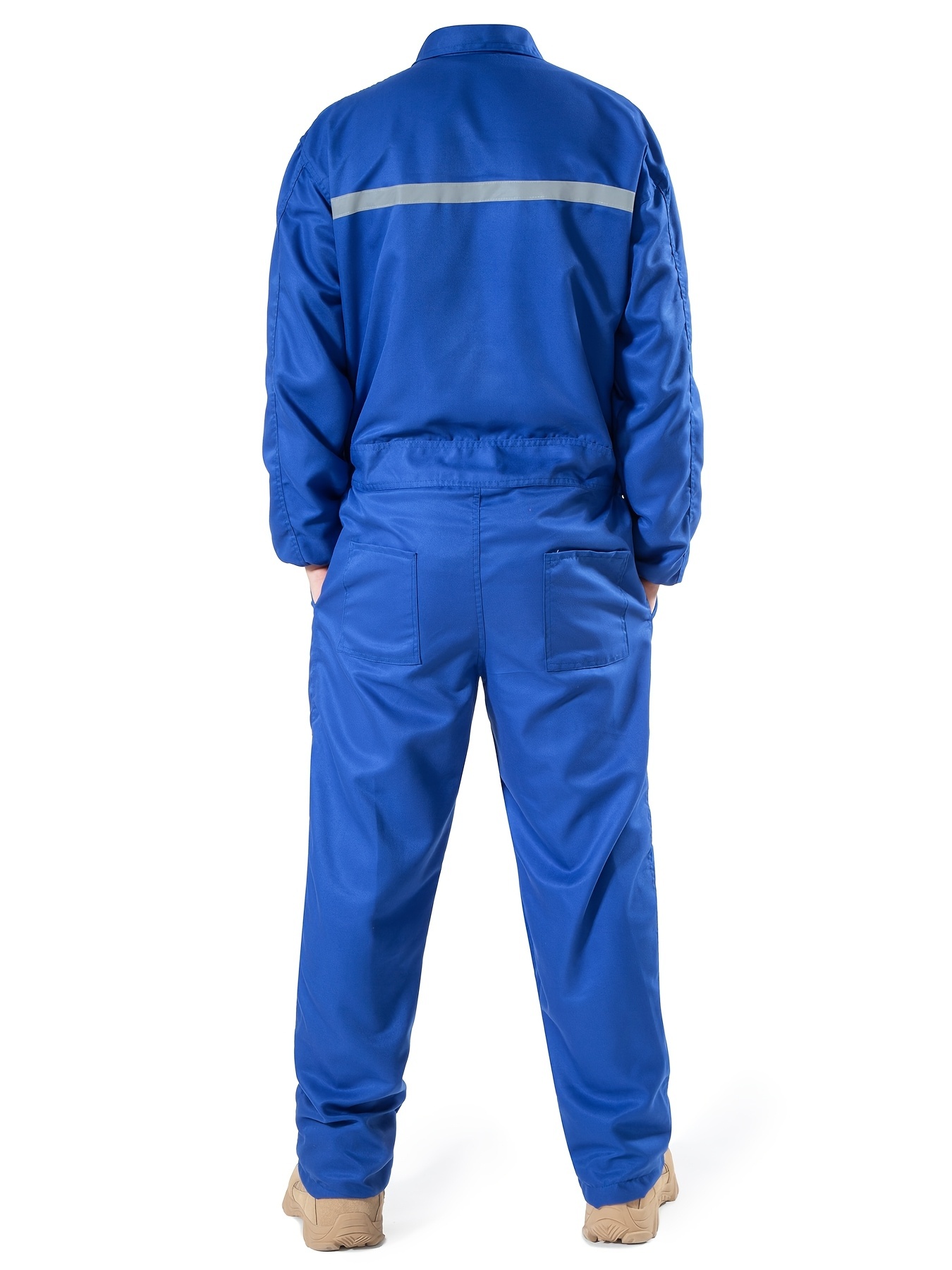 Men's Reflective Stripe Coverall Durable Industrial Mechanic Workwear One Piece Jumpsuit for Safety & Comfort