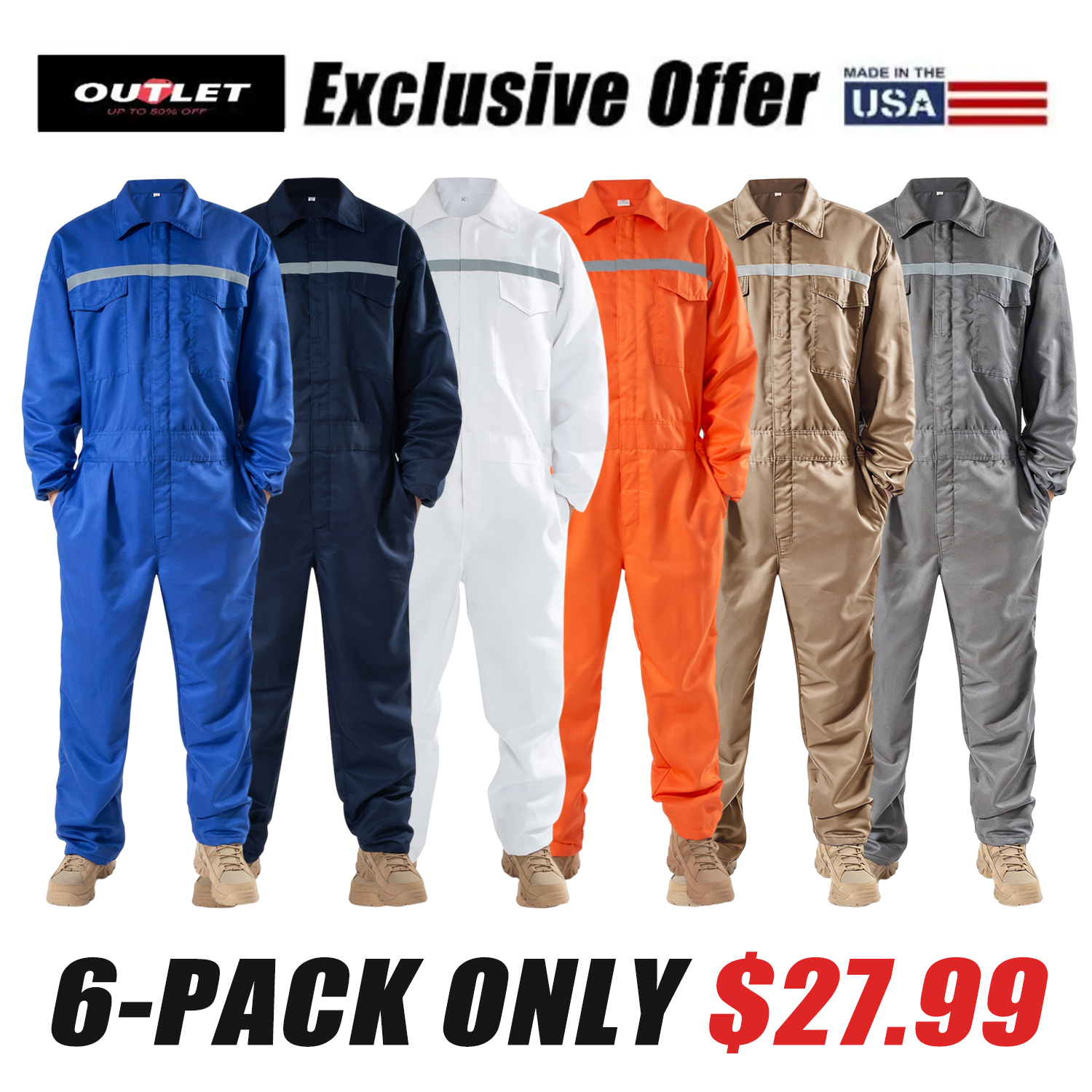 Men's Reflective Stripe Coverall Durable Industrial Mechanic Workwear One Piece Jumpsuit for Safety & Comfort