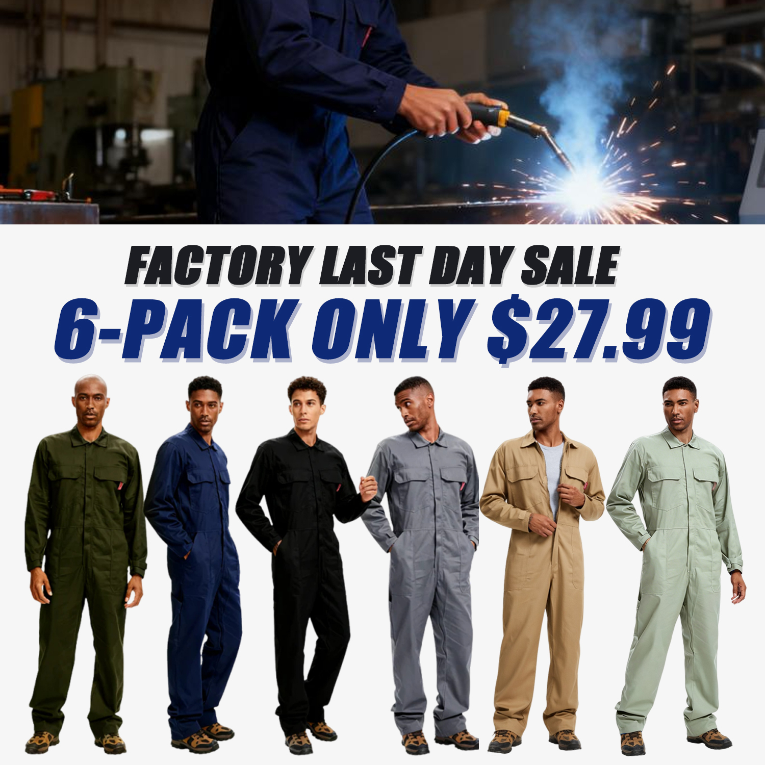 Men's Coveralls Long Sleeve 100% Cotton Twill Workwear Jumpsuit Relaxed Fit