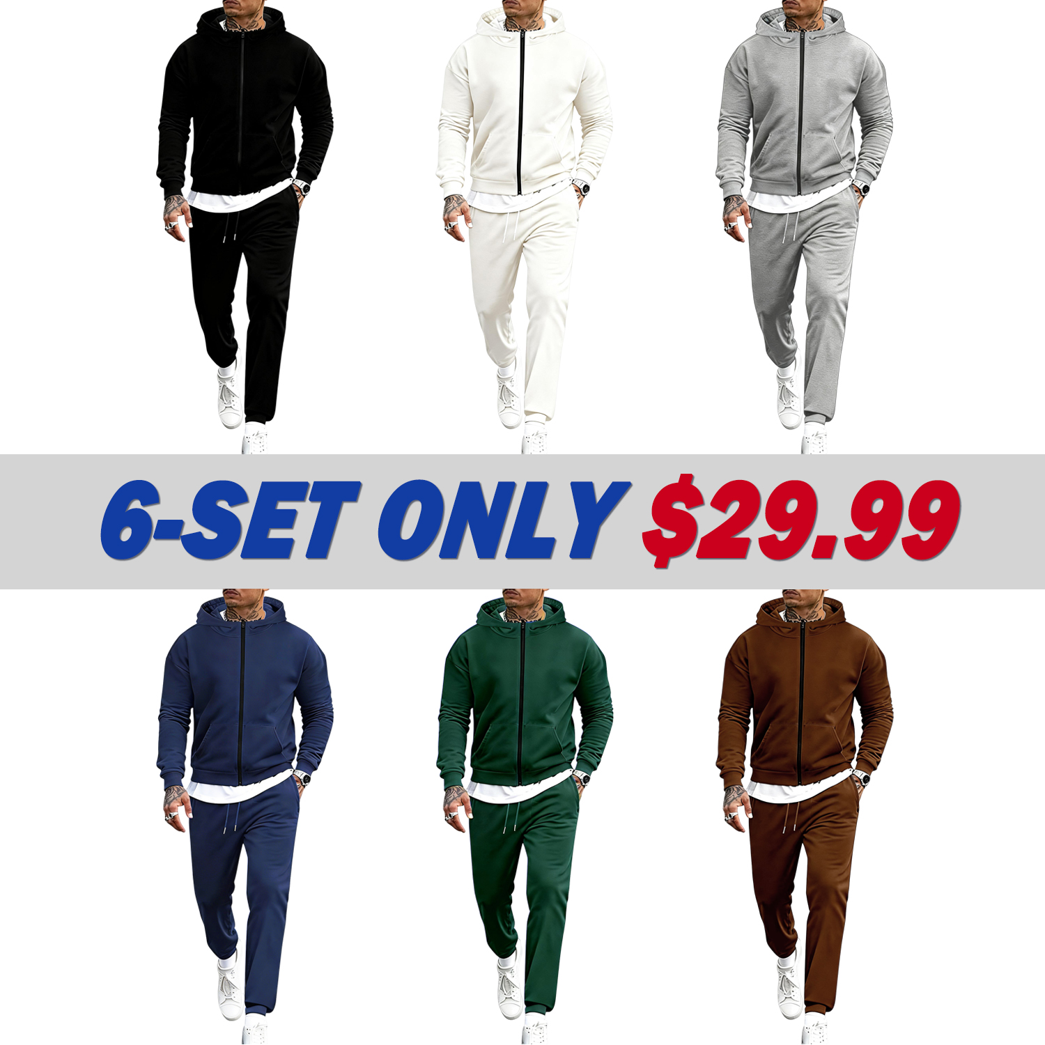 🔥Men's Tracksuits 2 Piece Outfits Long Sleeve Full Zip Hoodie and Sweatpants Jogging