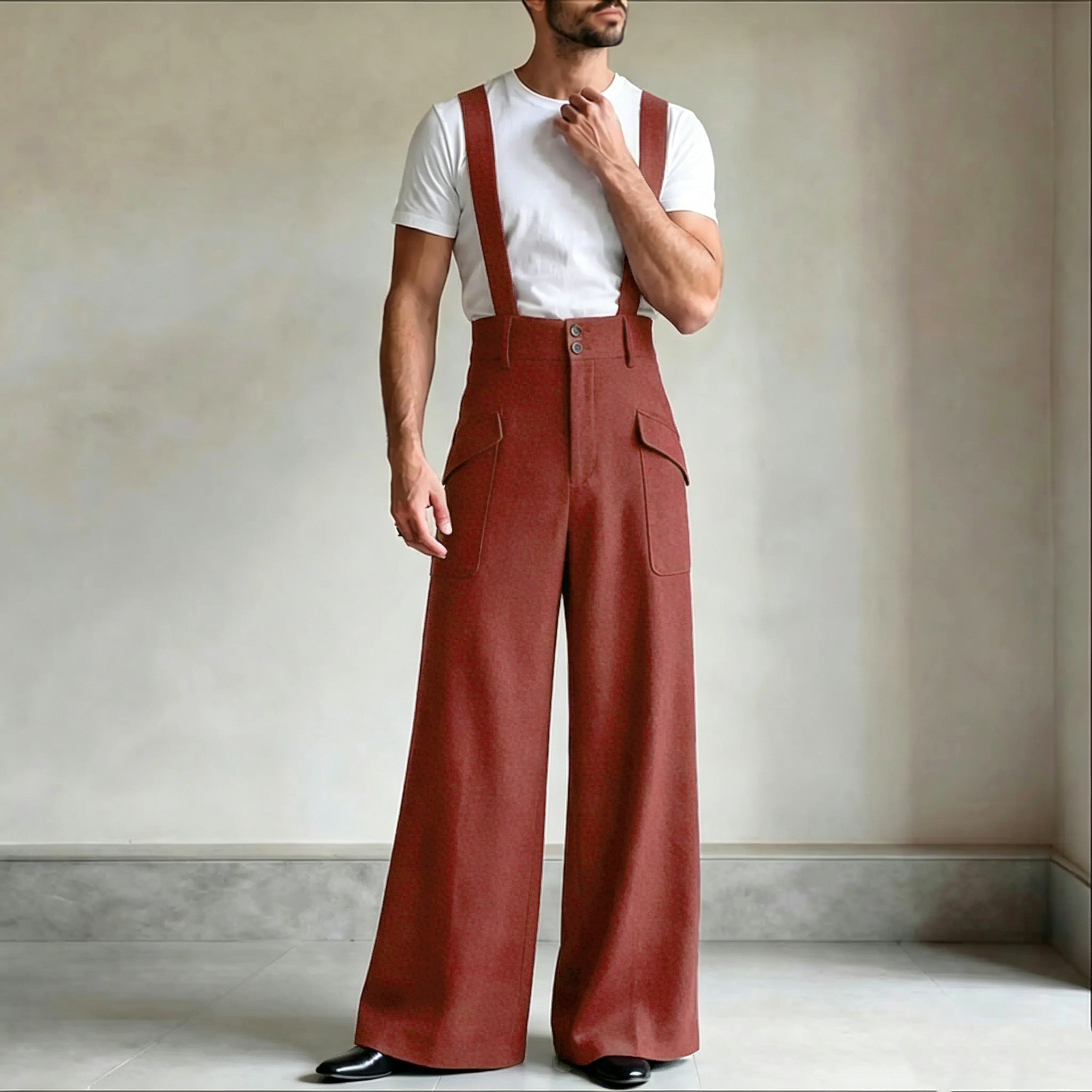 Men's Vintage Suspender Overalls High-Waisted Palazzo Jumpsuits