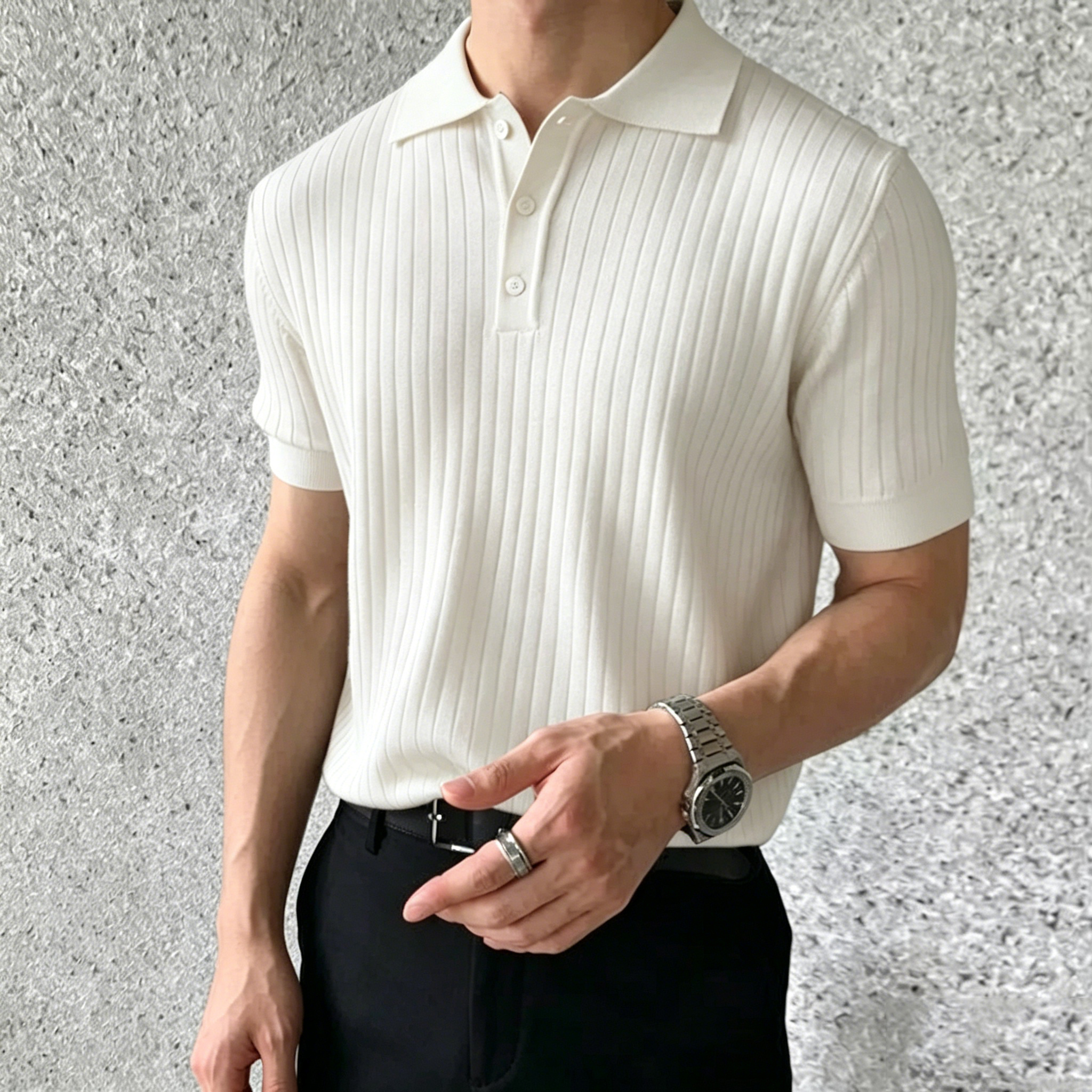 🔥Last Day Promotion!🔥Men's Short Sleeve Old Money Ribbed Knit Polo Shirt