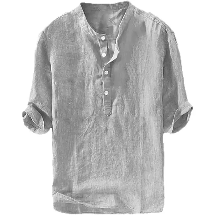 Men's Casual Linen 3/4 Sleeve Lightweight Henley Shirt