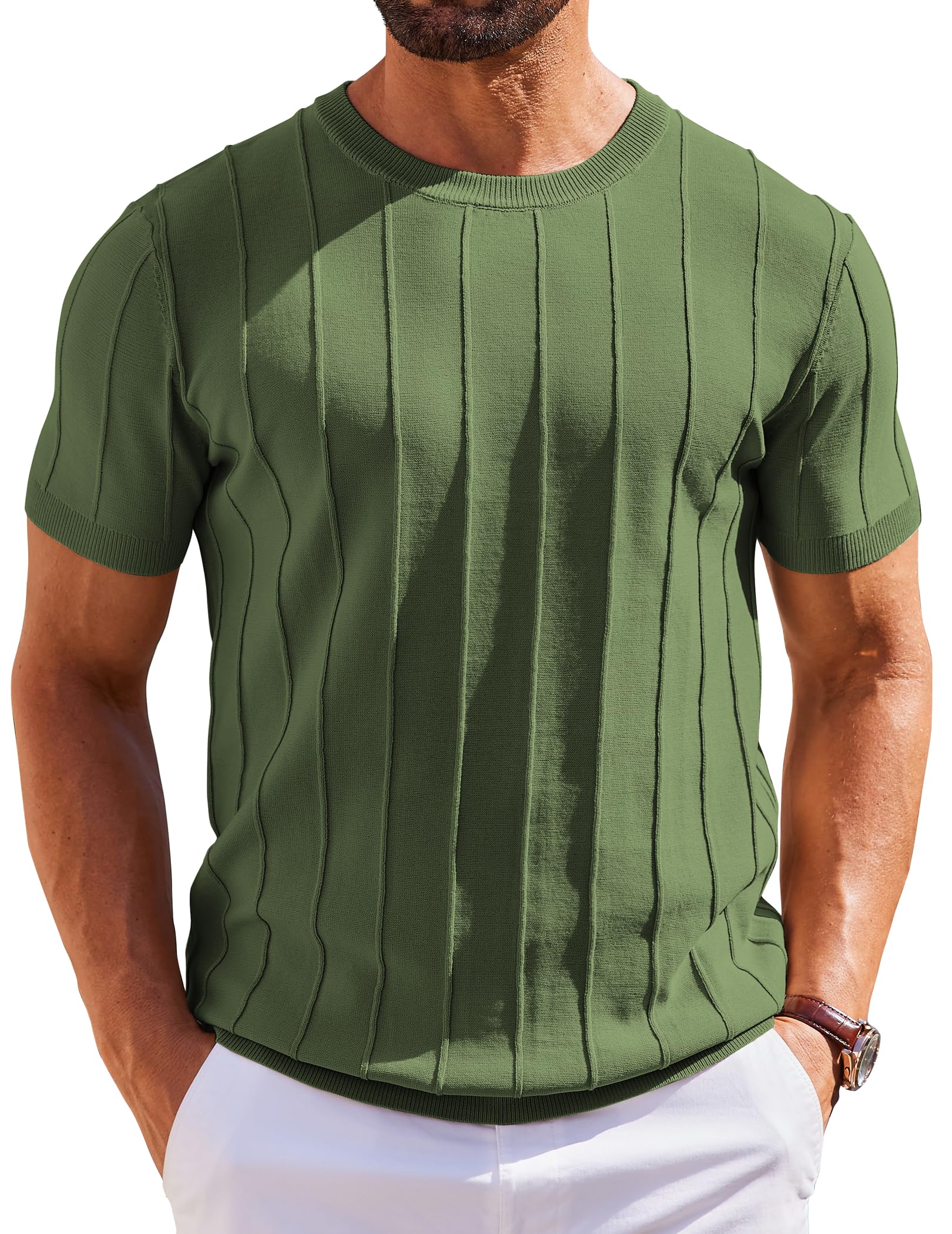 Men's Lightweight Ribbed Knit Short Sleeve T-Shirt