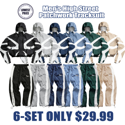 Men's High Street Patchwork Tracksuit Reflective Windbreaker Jacket Athletic Joggers Techwear Set