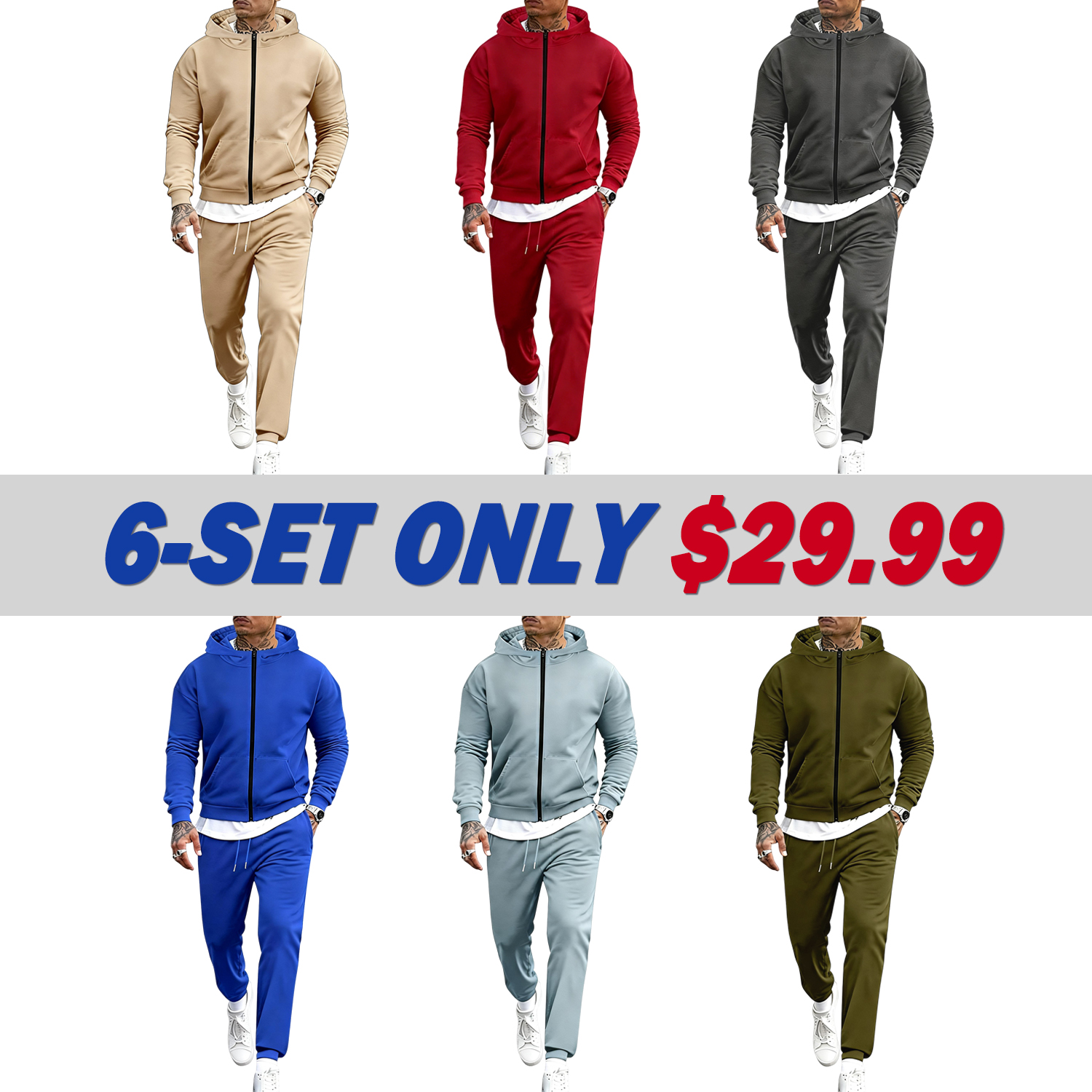 🔥Men's Tracksuits 2 Piece Outfits Long Sleeve Full Zip Hoodie and Sweatpants Jogging
