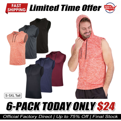 Men's Dry-Fit Active Hooded Tank Top Workout Drawstring Top (Available in Big & Tall)