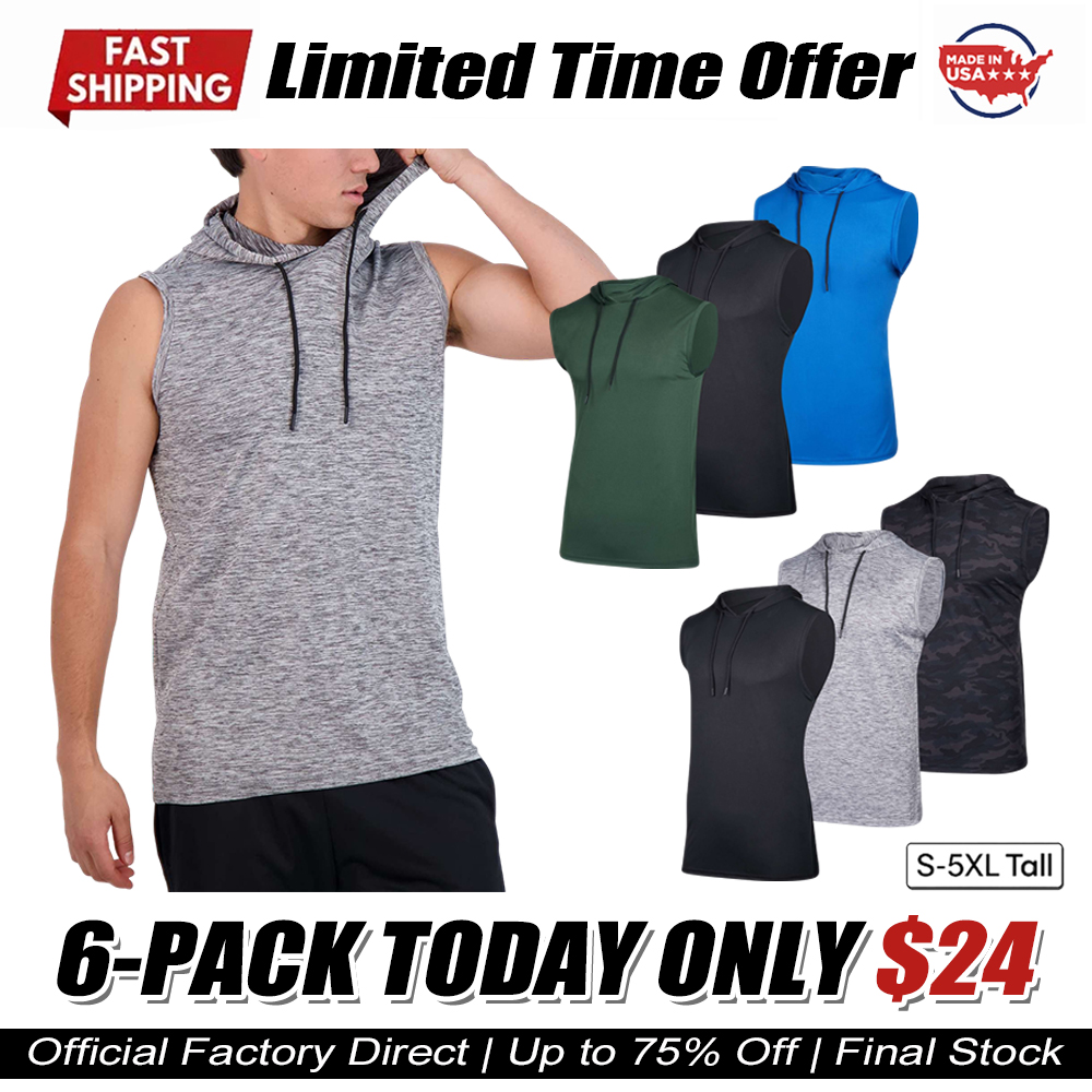 Men's Dry-Fit Active Hooded Tank Top Workout Drawstring Top (Available in Big & Tall)