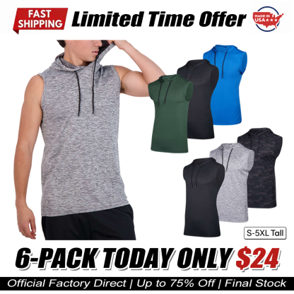 Men's Dry-Fit Active Hooded Tank Top Workout Drawstring Top (Available in Big & Tall)