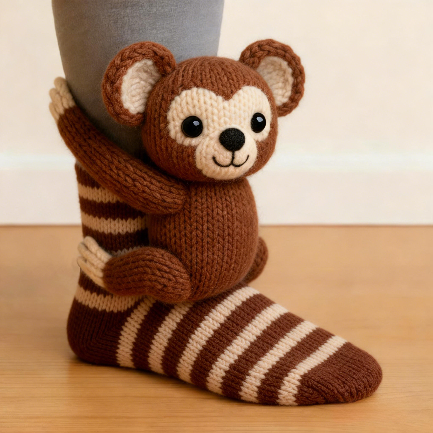 3D Playful Monkey  Socks - Brown