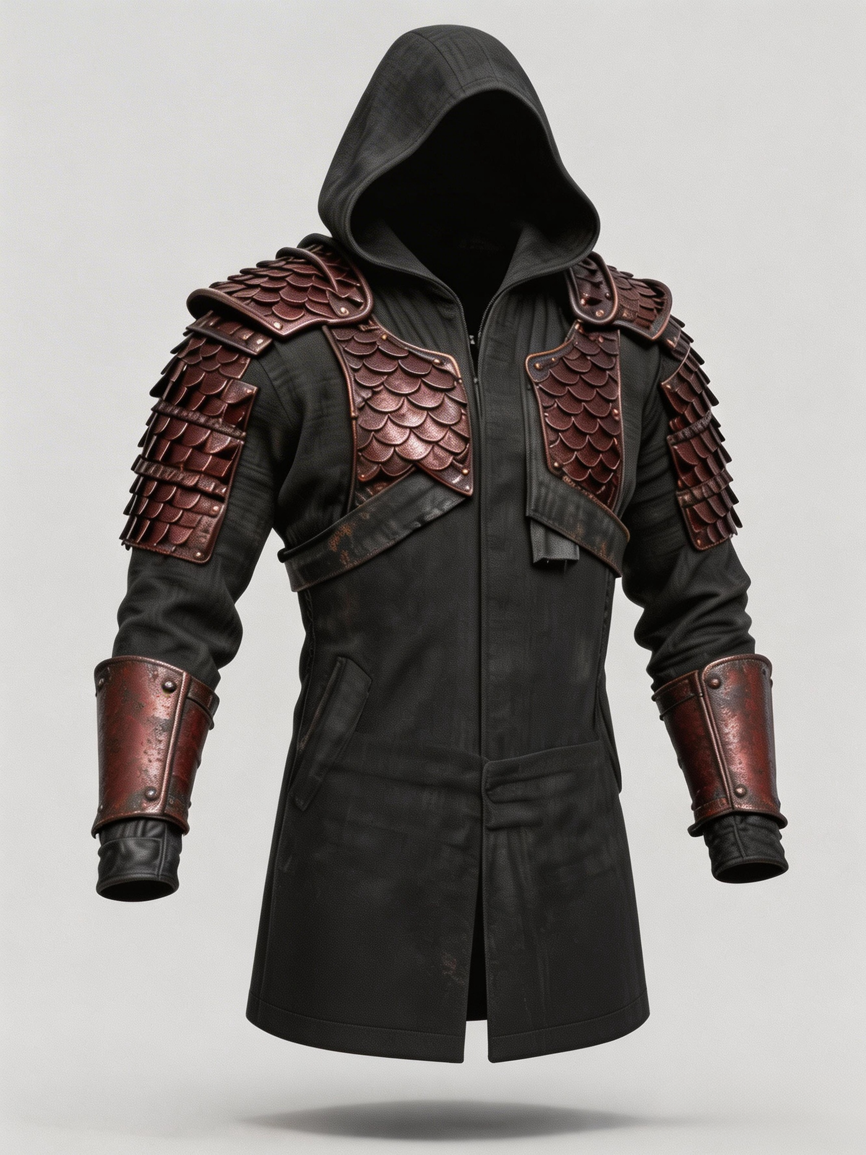 Men's Black Hooded Samurai Jacket Distressed Gothic Coat