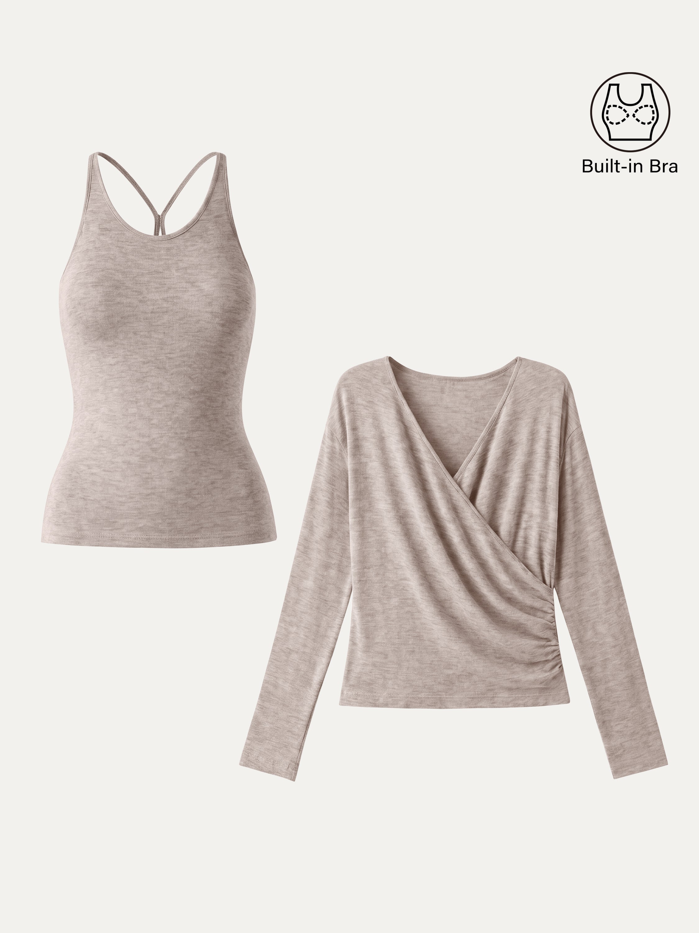 LiteWarm Two-Piece Set Cami with Surplice Ruched Built-In Bra Top