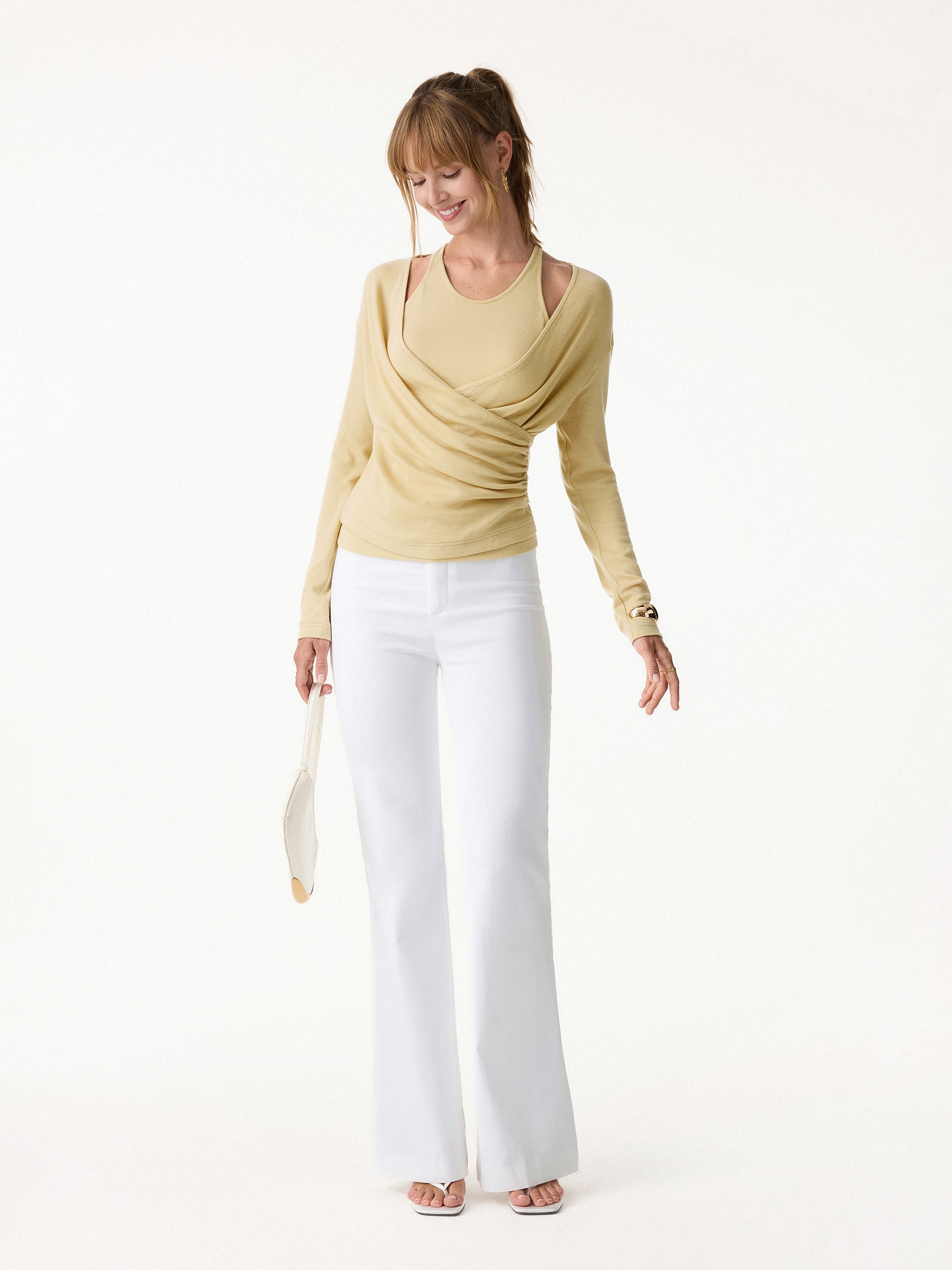 LiteWarm Two-Piece Set Cami with Surplice Ruched Built-In Bra Top