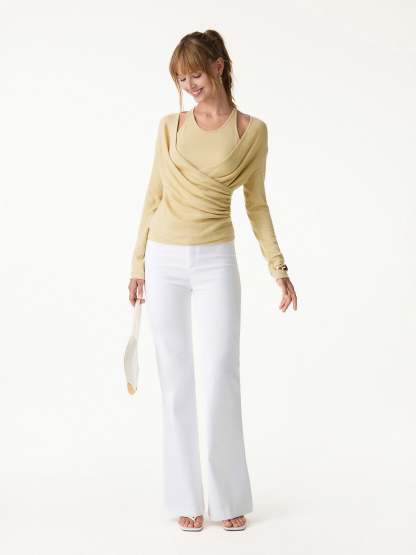 LiteWarm Two-Piece Set Cami with Surplice Ruched Built-In Bra Top