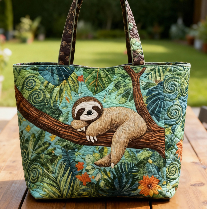 Jungle Sloth Quilted Tote Bag