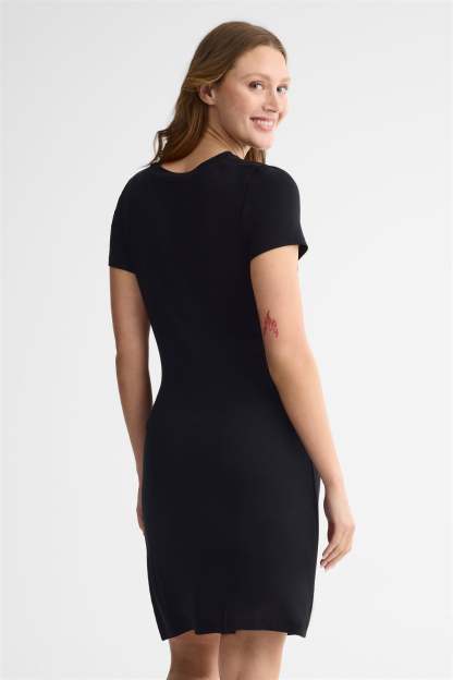 Robe manches courtes nouée - Femme