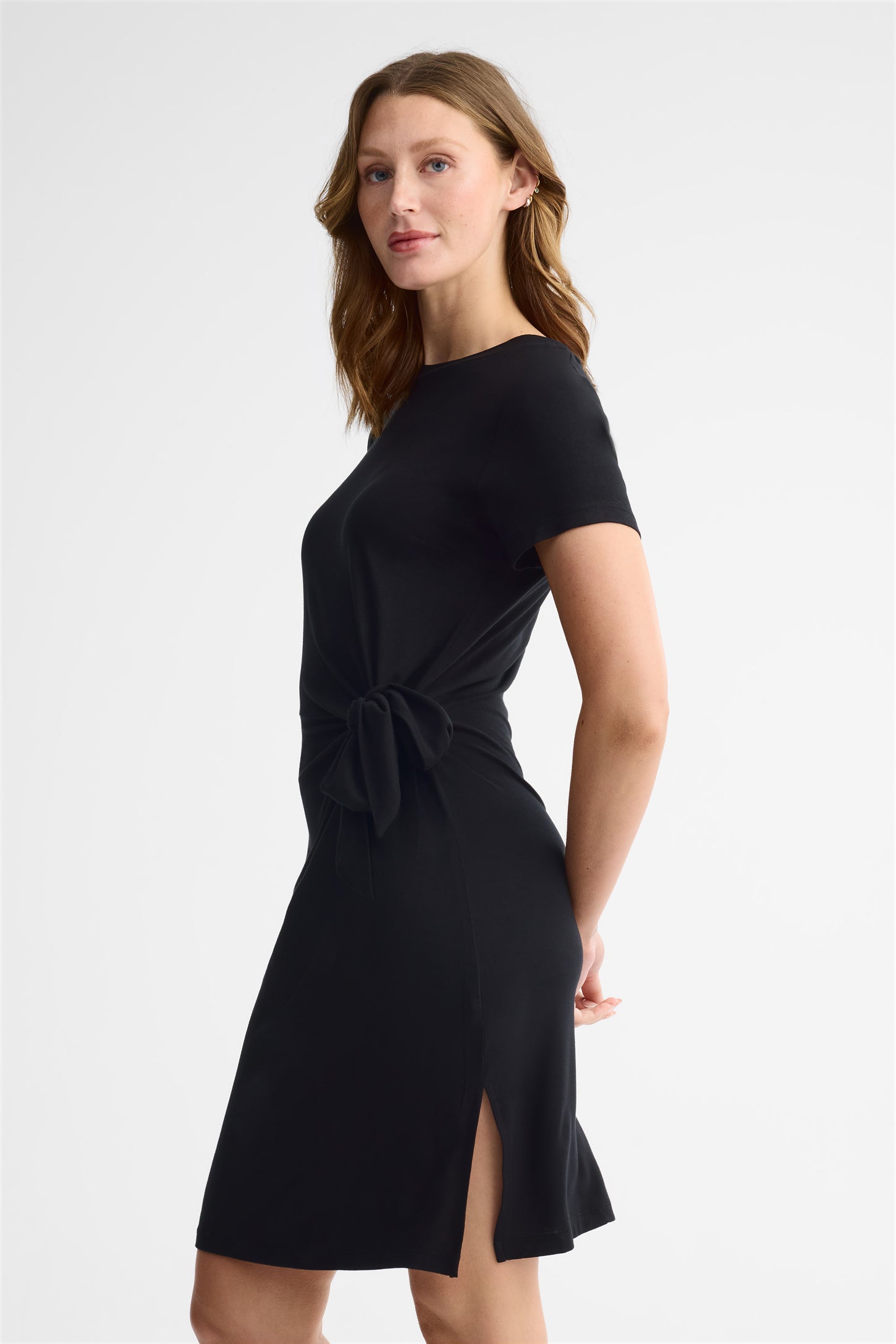 Robe manches courtes nouée - Femme