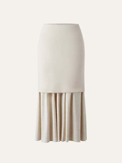 European Linen Smocked Waist Skirt with Pockets
