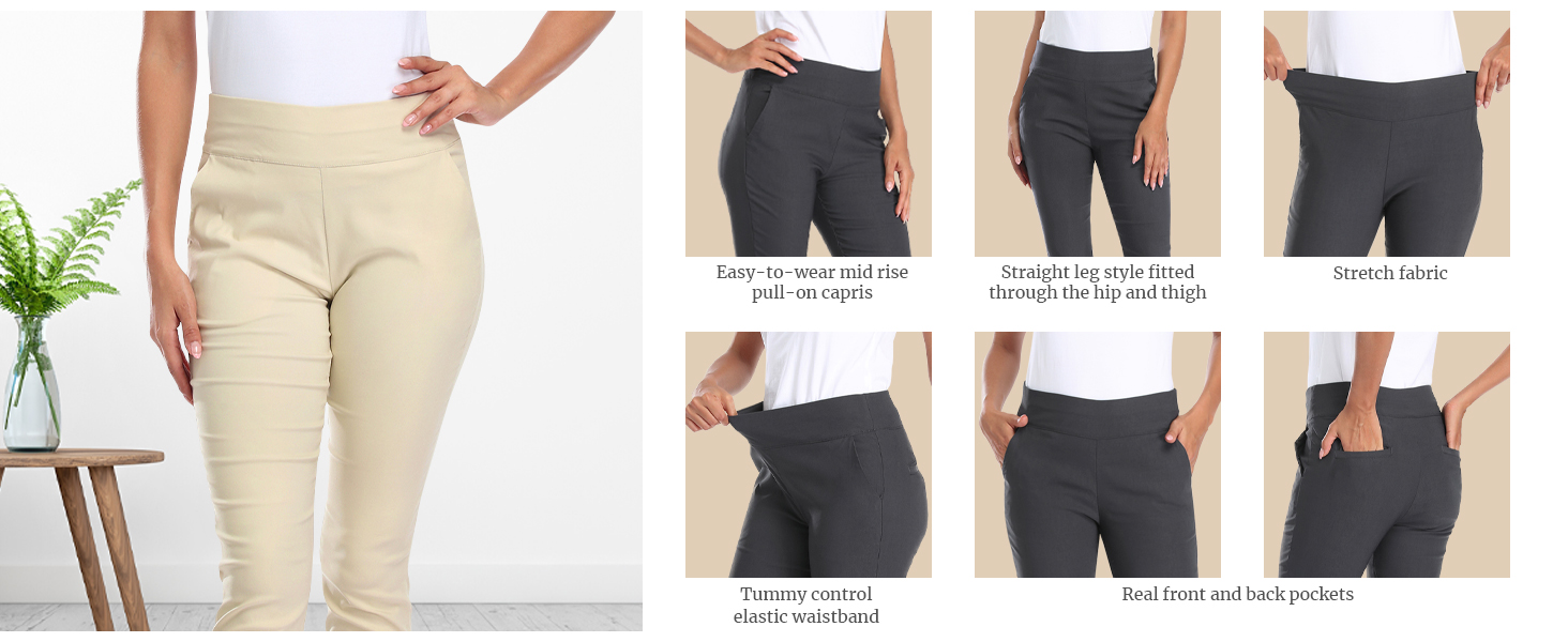 elastic waist capri pants for women womens petite capris golf capris for women stretch capri pants