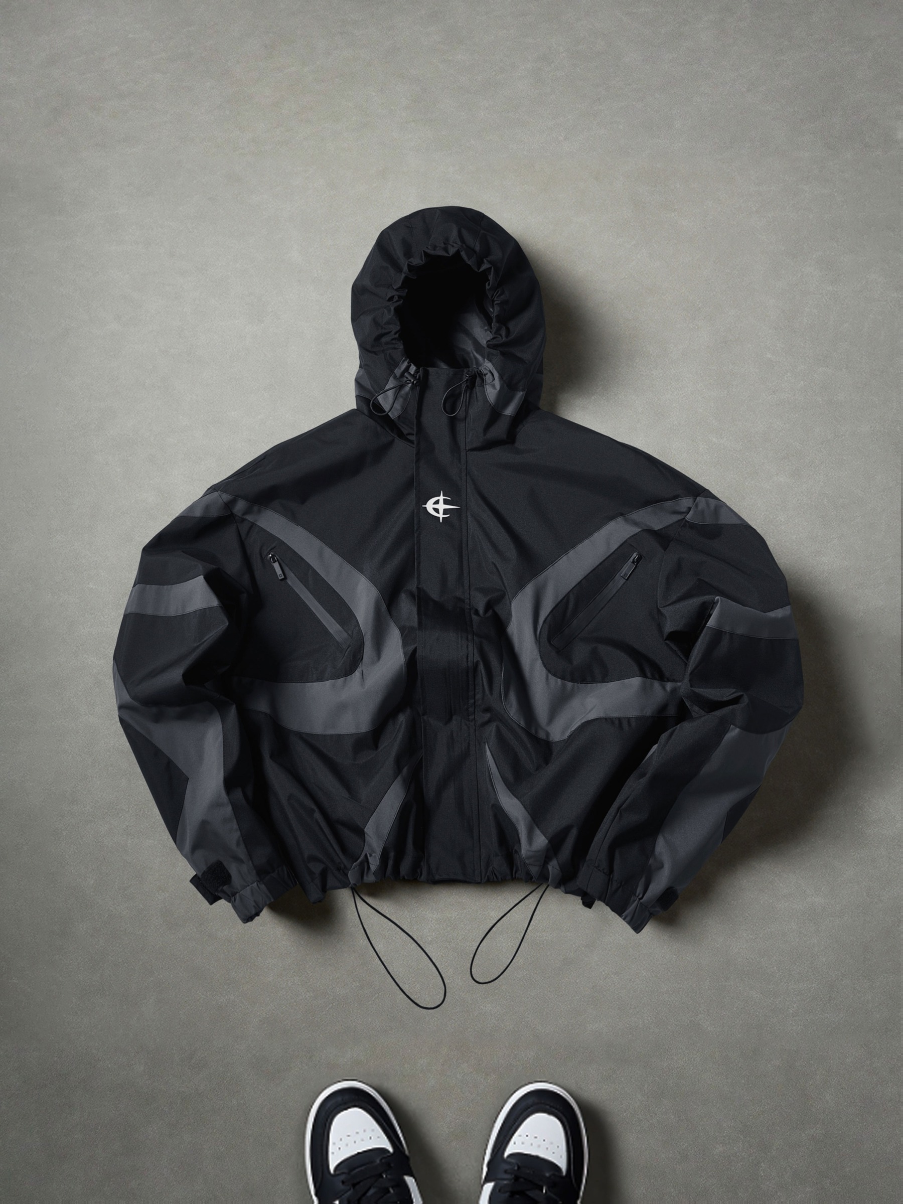 Men's High Street Patchwork Tracksuit Reflective Windbreaker Jacket Athletic Joggers Techwear Set