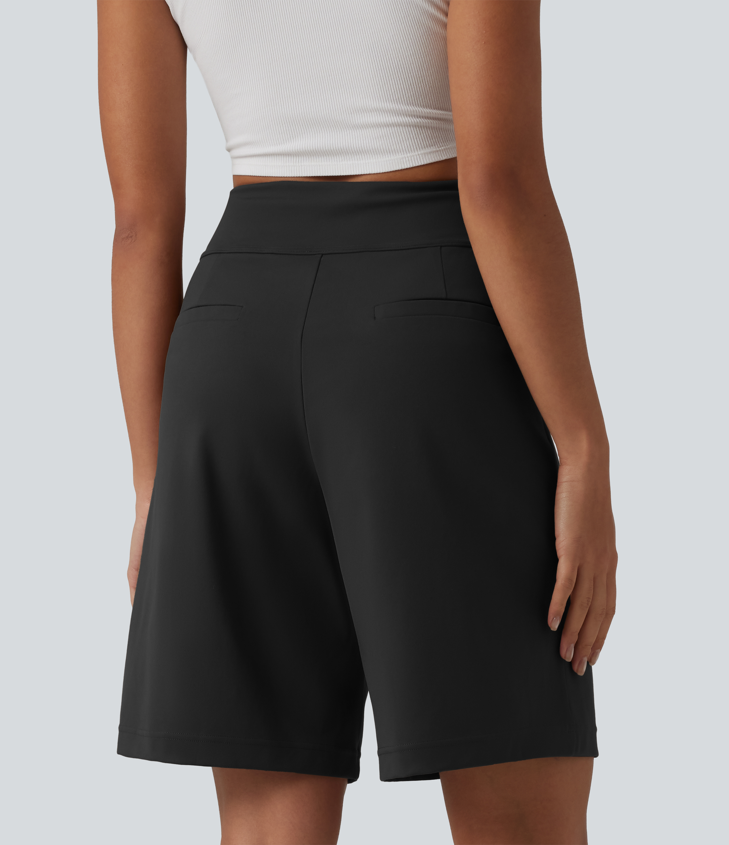 DayStretch High Waisted Pleated Work Bermuda Shorts 10'' with Pockets
