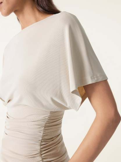 Effortless Boatneck Batwing Sleeve Side Ruched Top