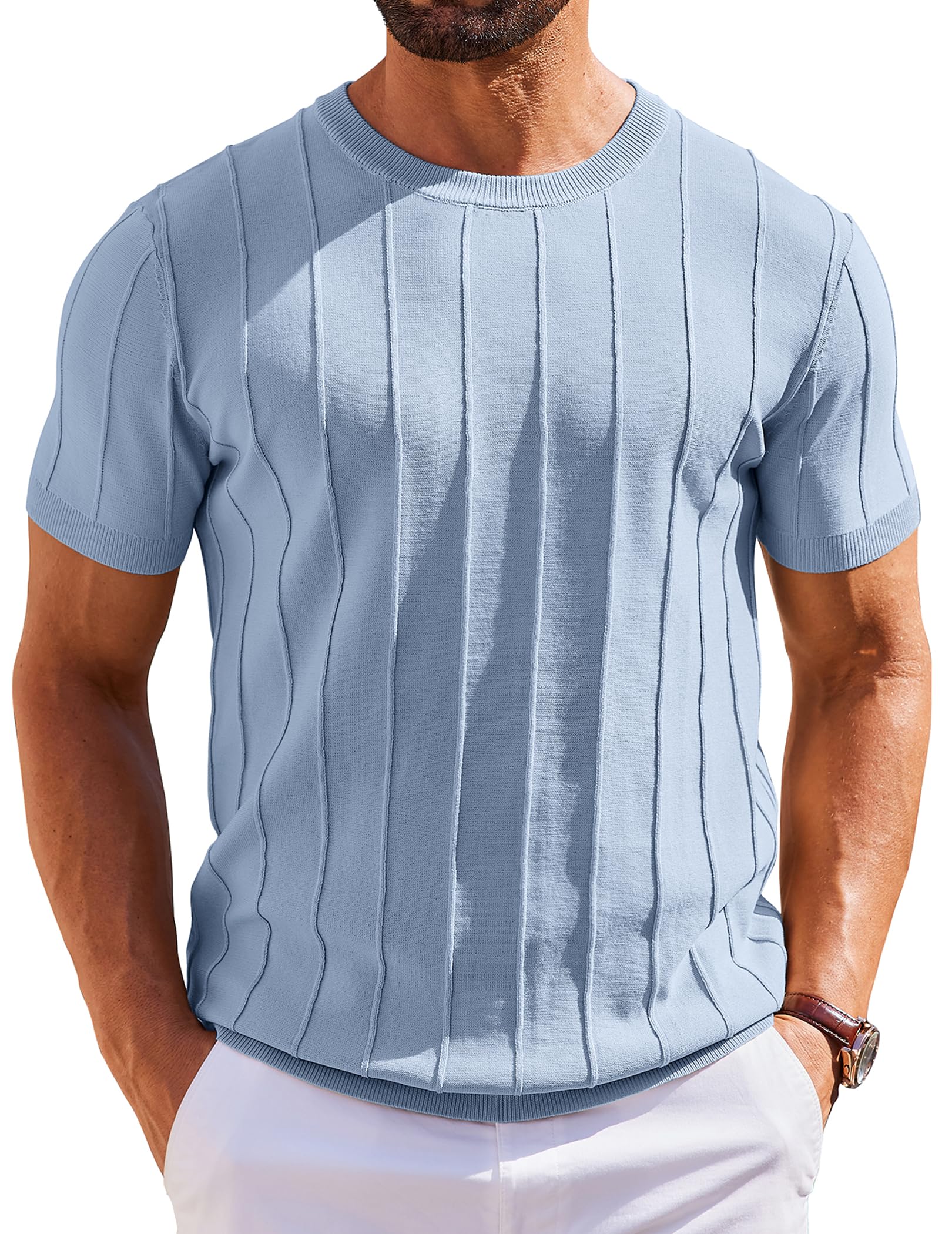 Men's Lightweight Ribbed Knit Short Sleeve T-Shirt