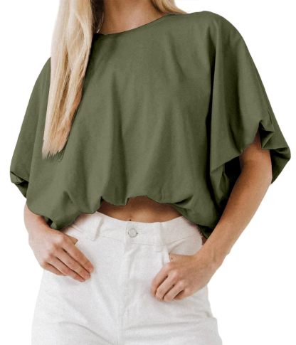 Women's Crewneck Crop Tops Short Sleeve Casual Loose Cropped T-Shirt