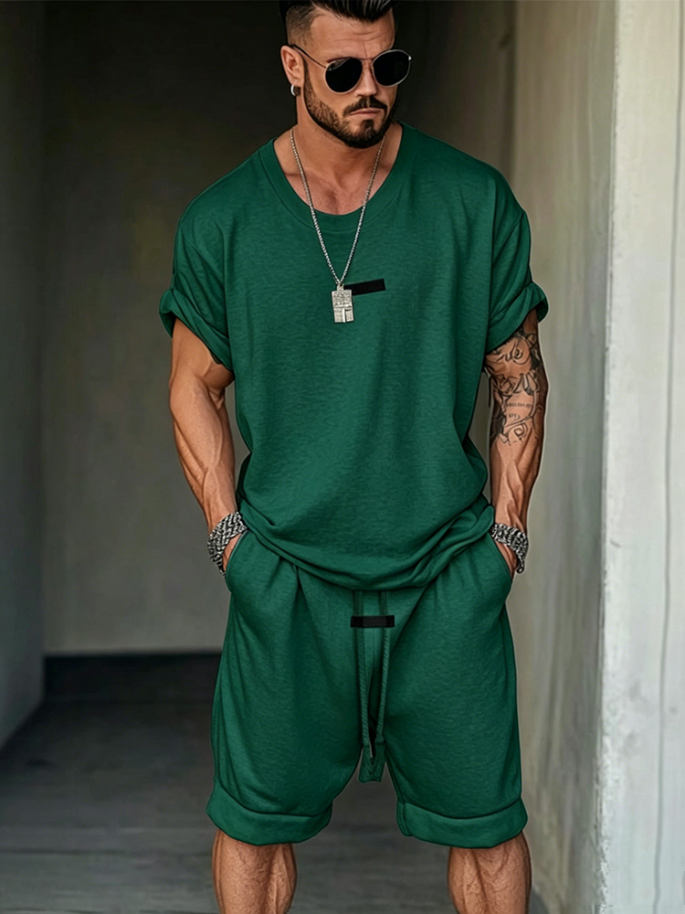 Men's 2-Piece Athleisure Fusion T-Shirt Shorts Set