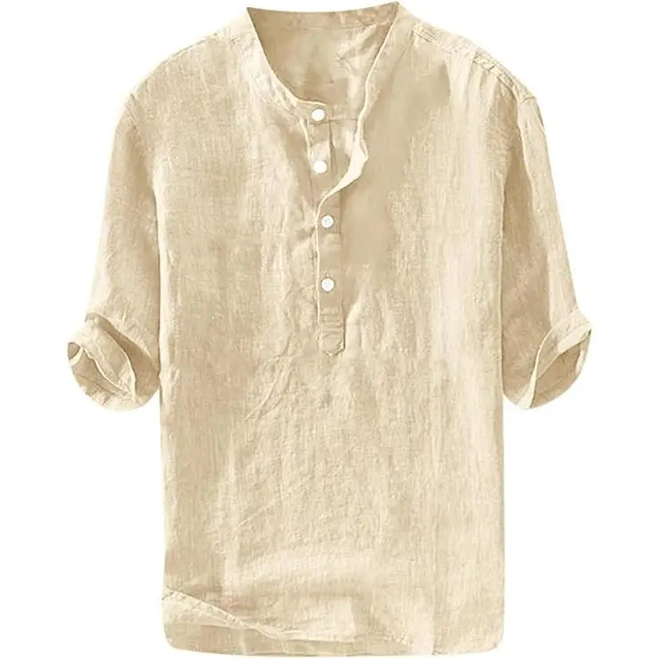 Men's Casual Linen 3/4 Sleeve Lightweight Henley Shirt