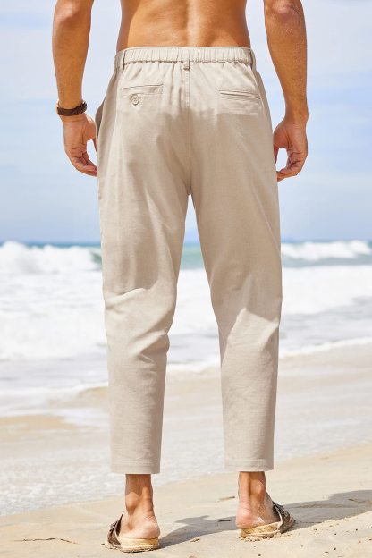 Men's Cotton Linen Pants Elastic Waist Lightweight Casual Pant