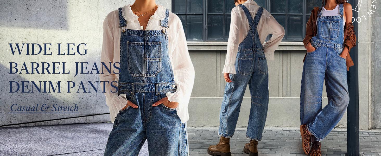 Chouyatou women's wide-leg denim overalls Y2k loose straight overalls jumpsuit