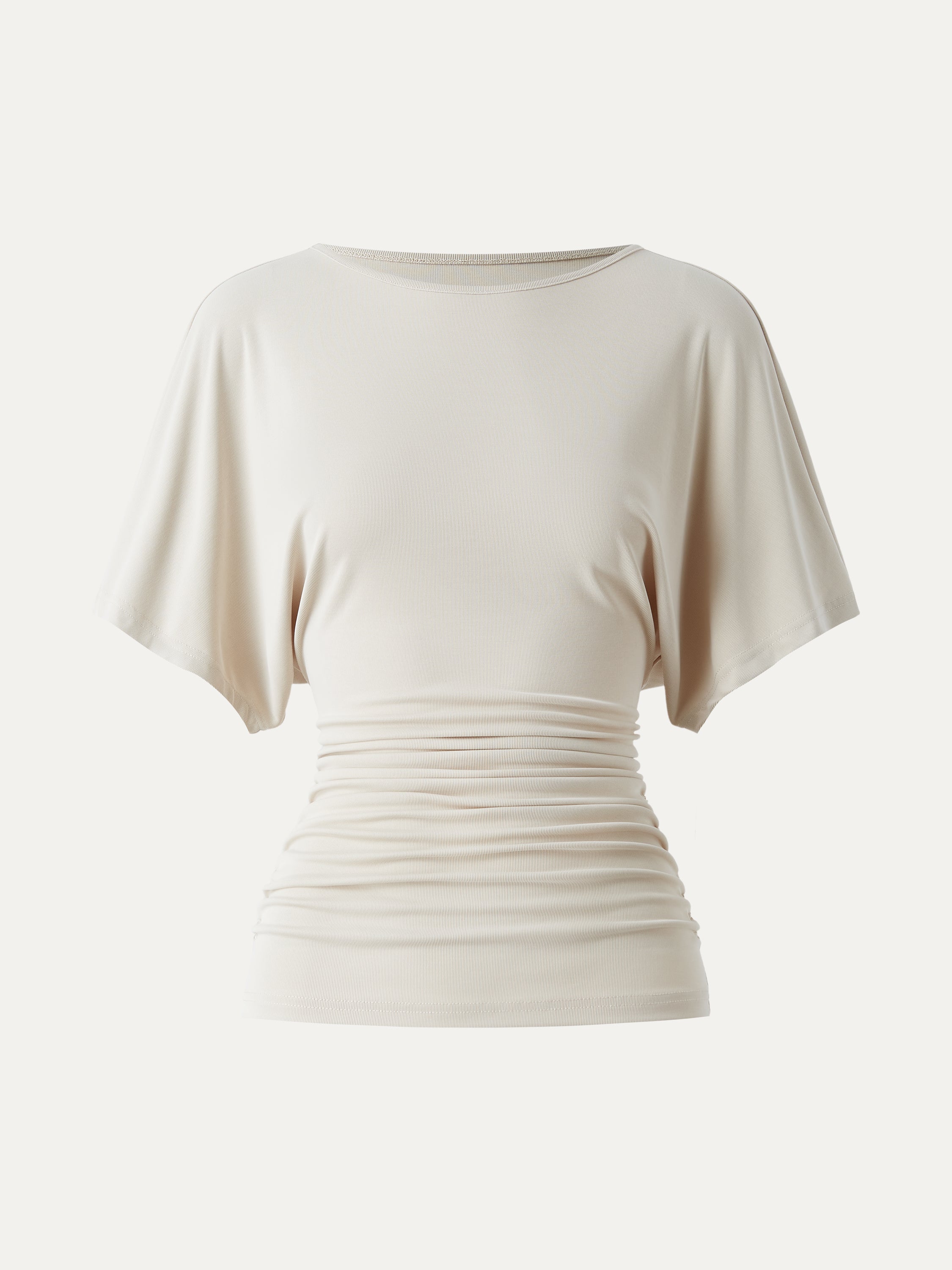 Effortless Boatneck Batwing Sleeve Side Ruched Top