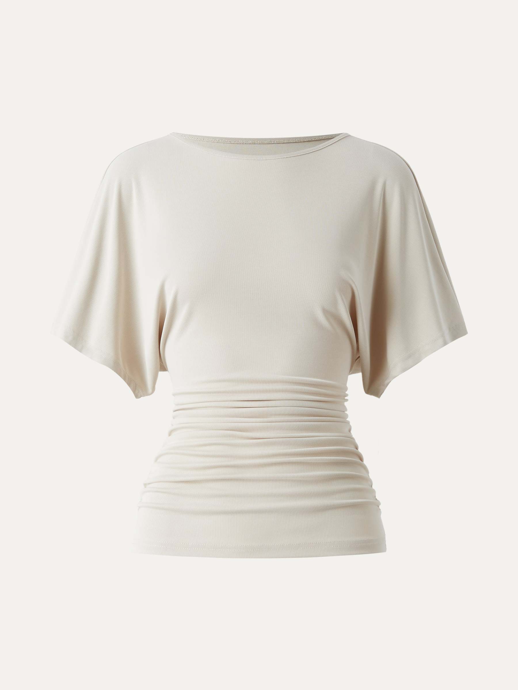 Effortless Boatneck Batwing Sleeve Side Ruched Top