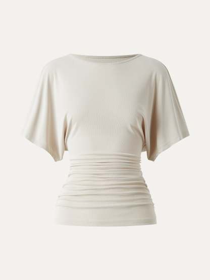 Effortless Boatneck Batwing Sleeve Side Ruched Top