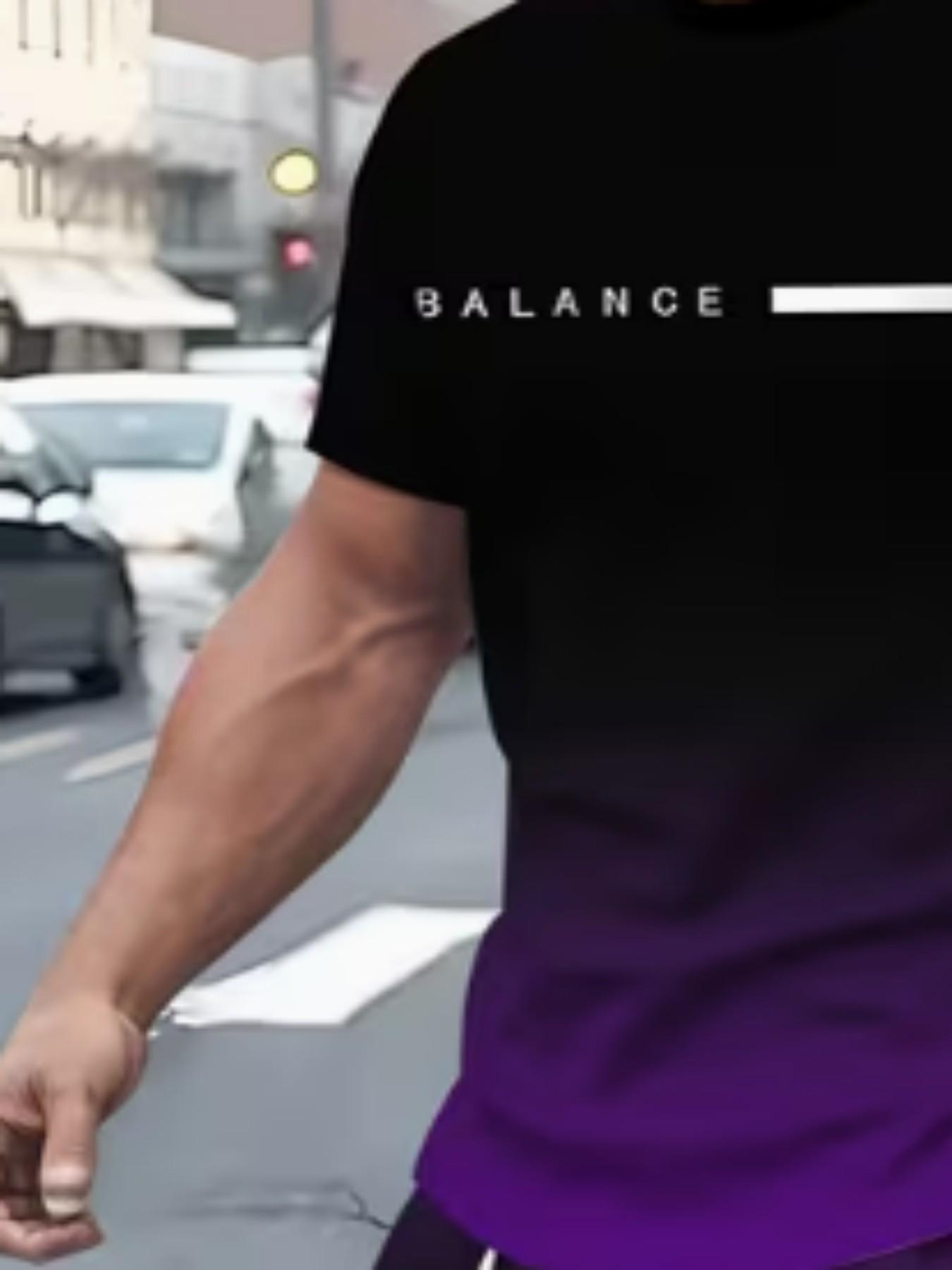 Men's Gradient Fitness Short Sleeve Set, Summer Trendy Sportswear Casual Two-Piece, Fitted Tee and Shorts, Regular Length, Workout Sets