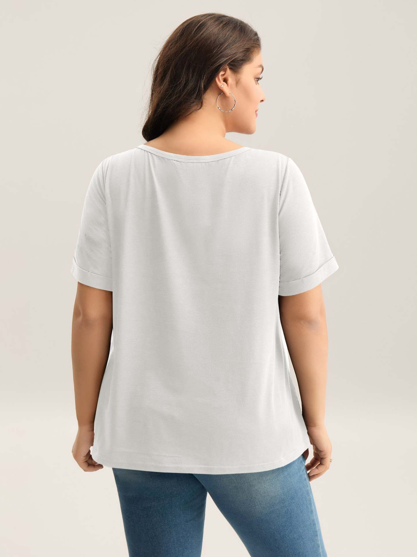 Solid Split Neck Button Detail T-Shirt