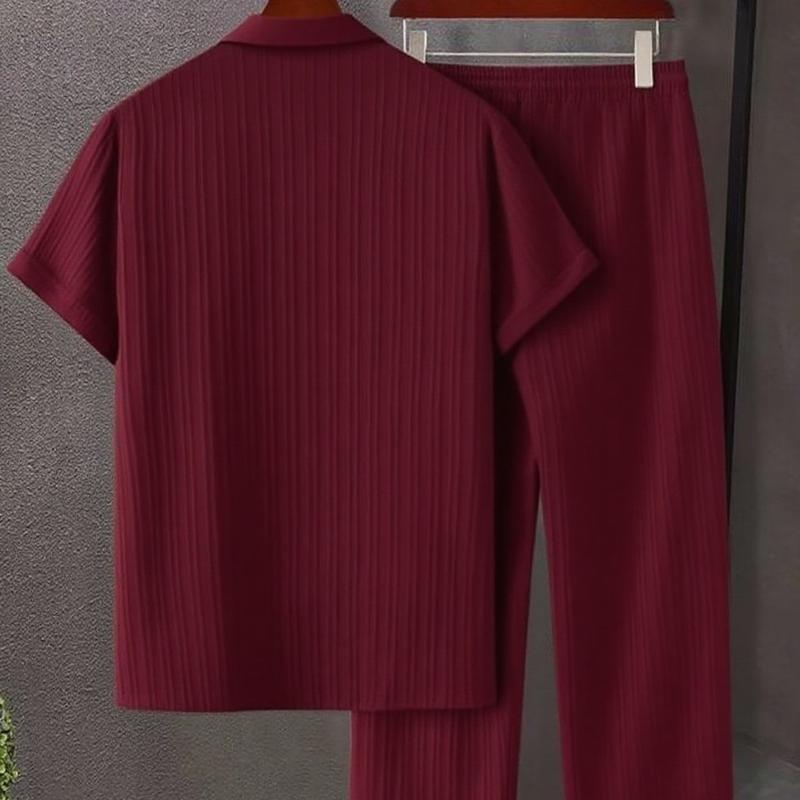 🔥Hot Summer Pick - Men's Button-Front Shirt & Drawstring Pocket Trousers Set