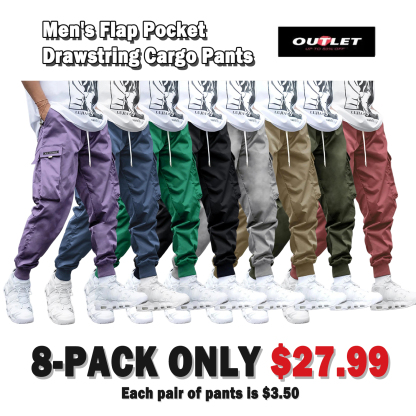 Men's Flap Pocket Streetwear Cargo Pants Drawstring Elastic Waist  Techwear Jogger 