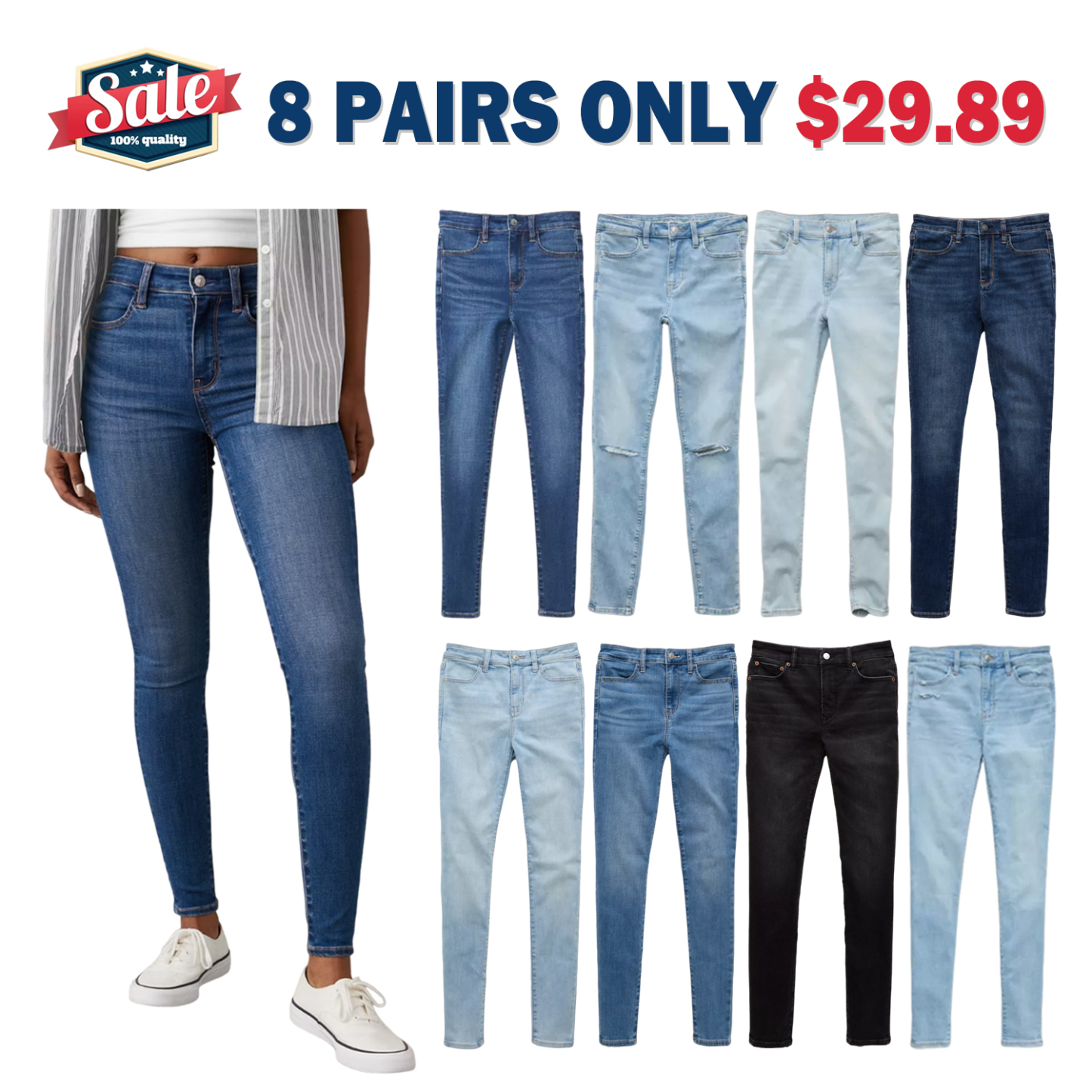 Women's 8-Pack High-Waisted Jegging Skinny Jeans