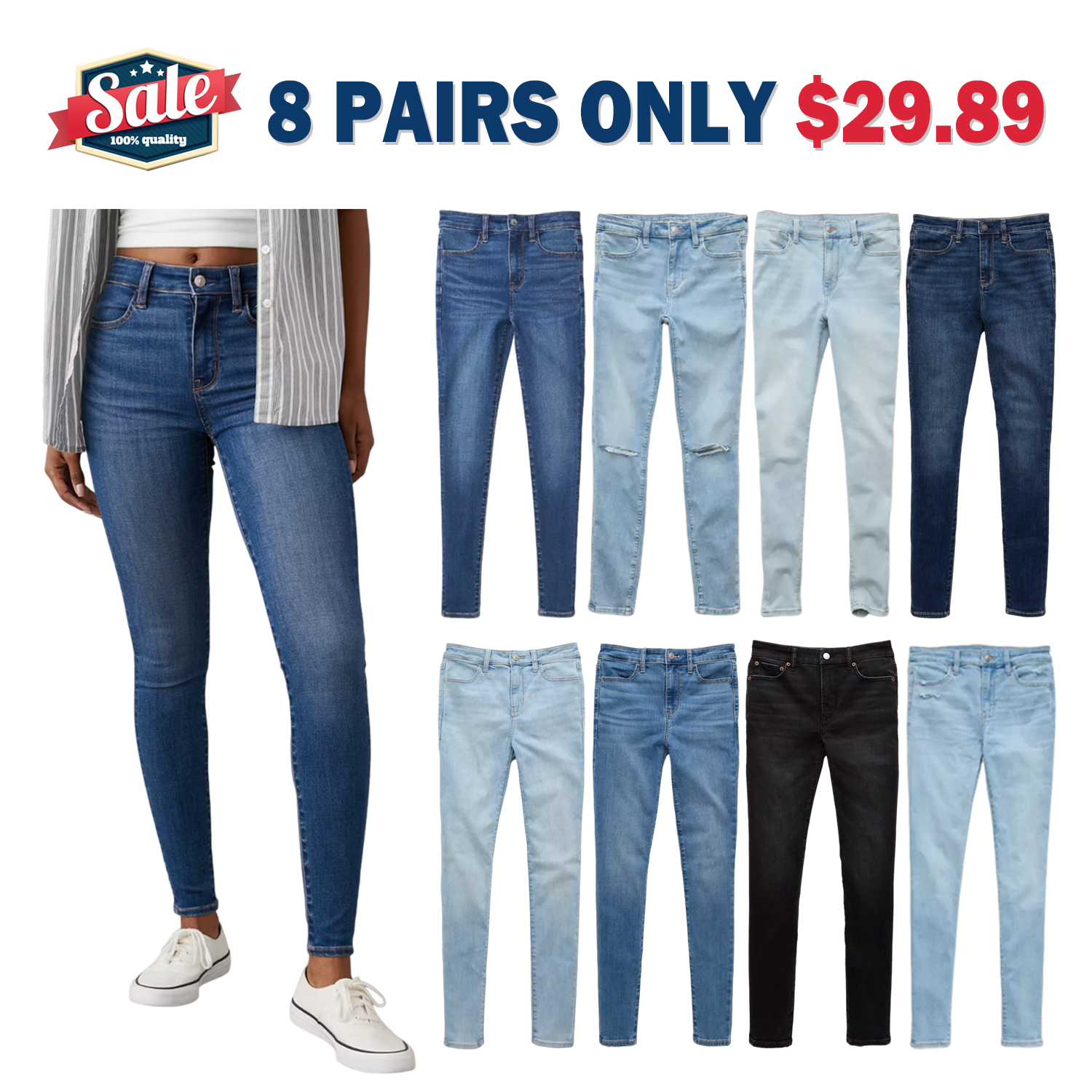 Women's 8-Pack High-Waisted Jegging Skinny Jeans