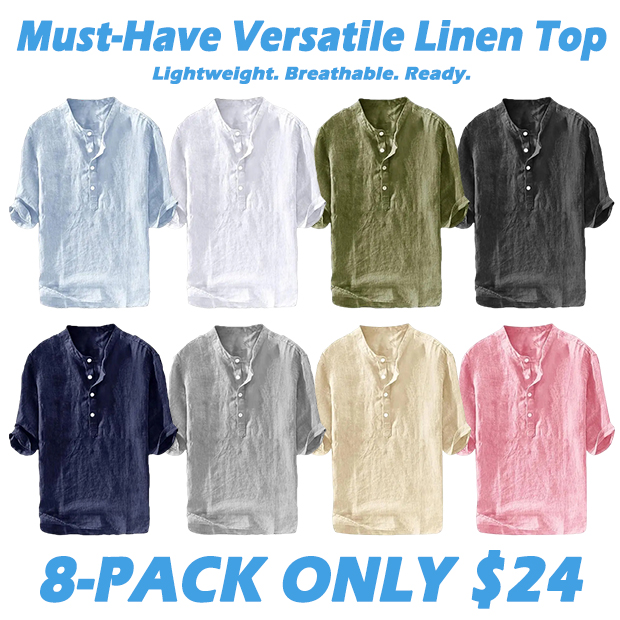 Men's Casual Linen 3/4 Sleeve Lightweight Henley Shirt